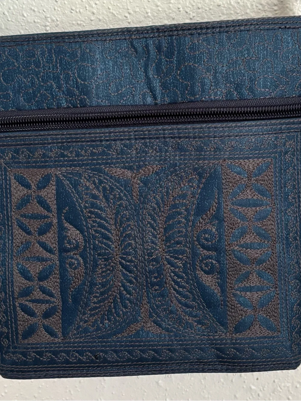 Embroidered Navy Crossbody Bag with Adjustable Strap